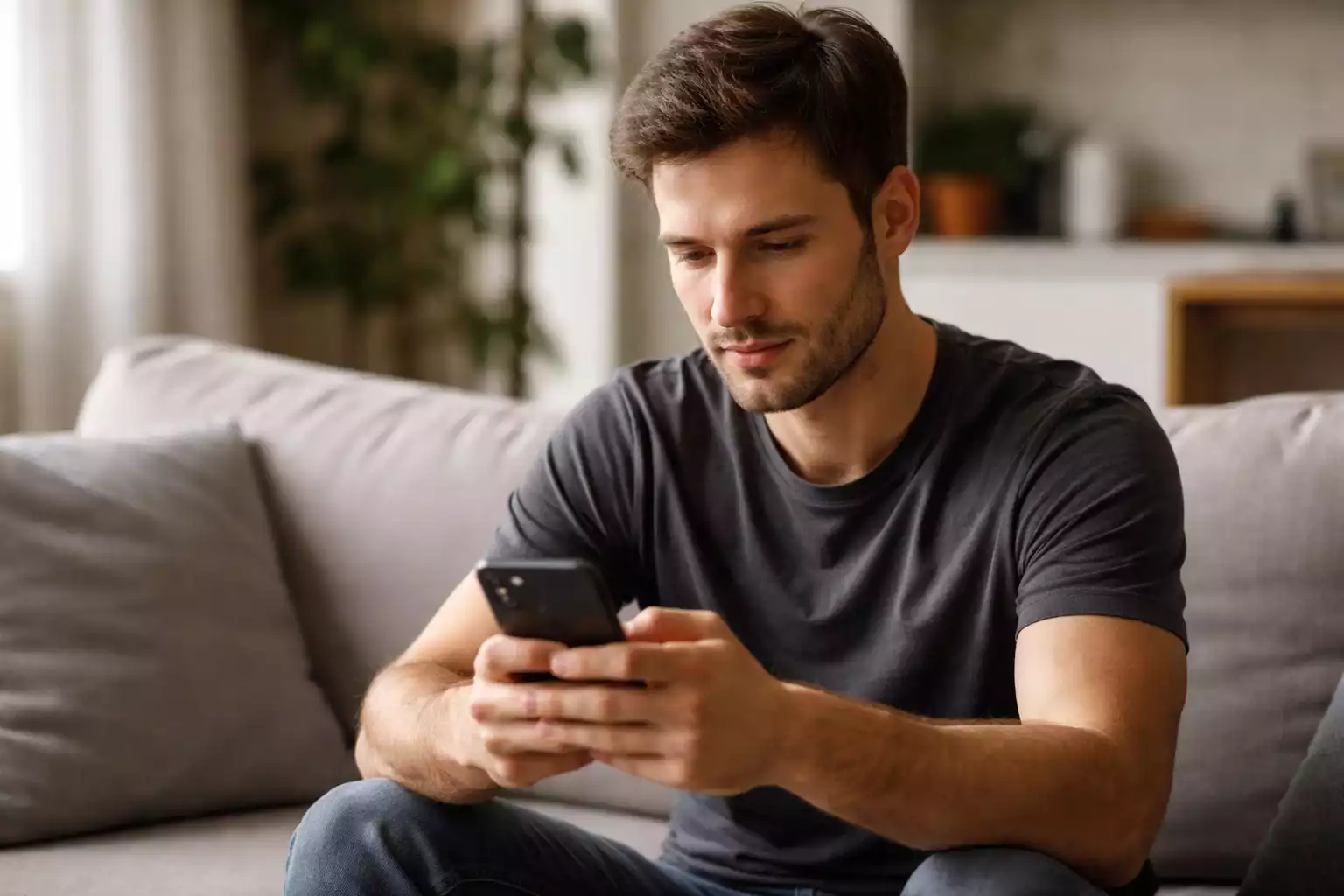 Aficionado viendo partido de fútbol en el móvil mientras consulta cuotas de apuestas