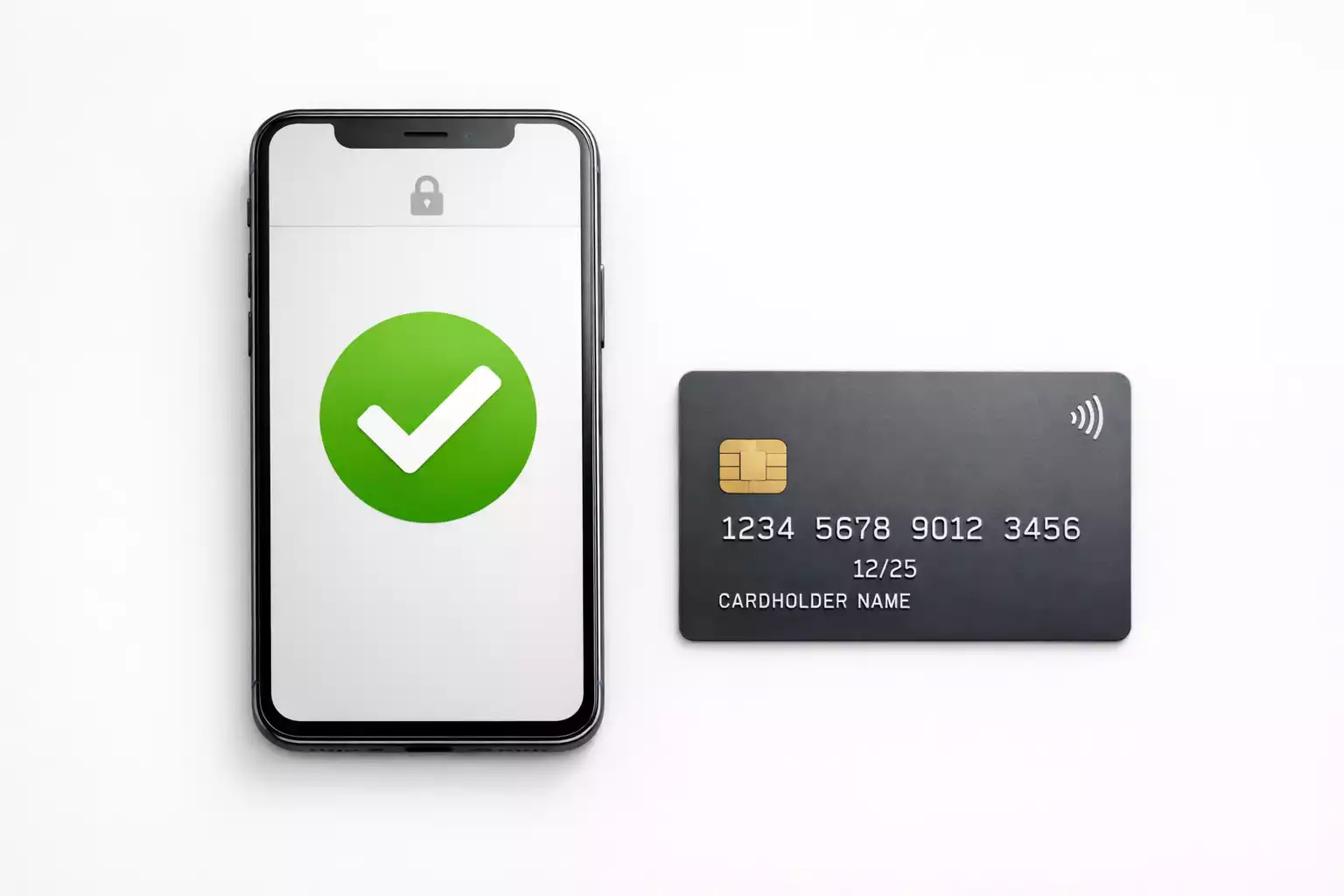 Tarjeta de crédito y smartphone con aplicación de pago seguro