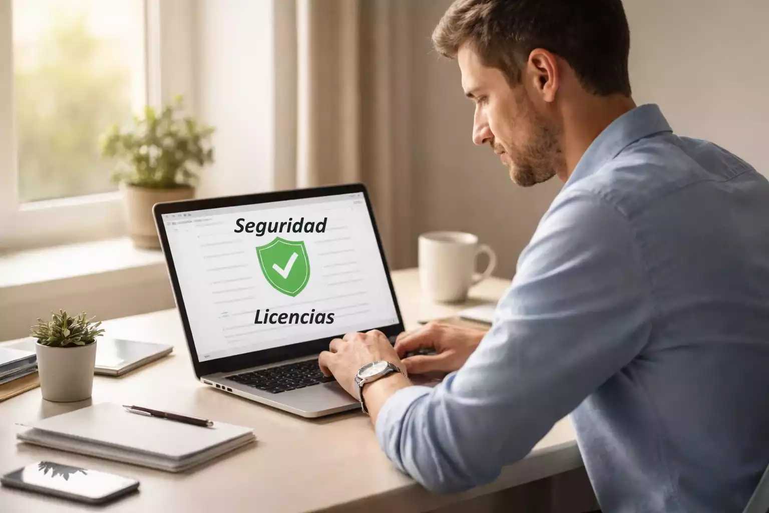 Persona revisando documentación de licencia de operador en pantalla de ordenador portátil