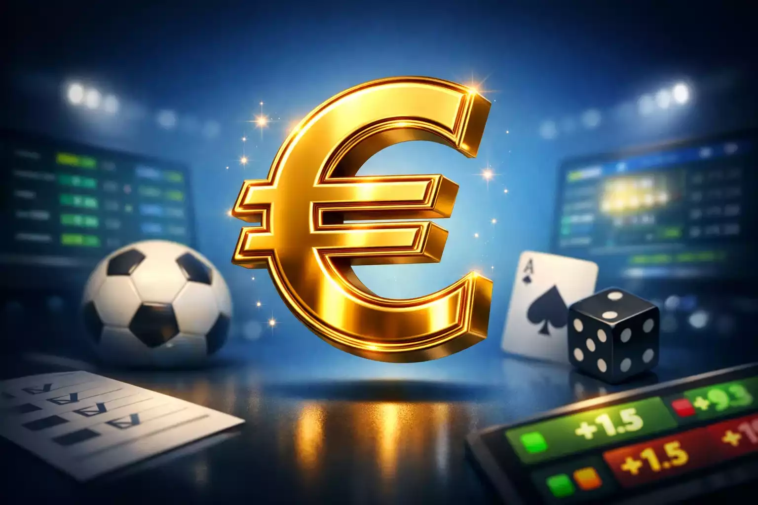 Símbolo de euro dorado sobre fondo azul representando ofertas y promociones